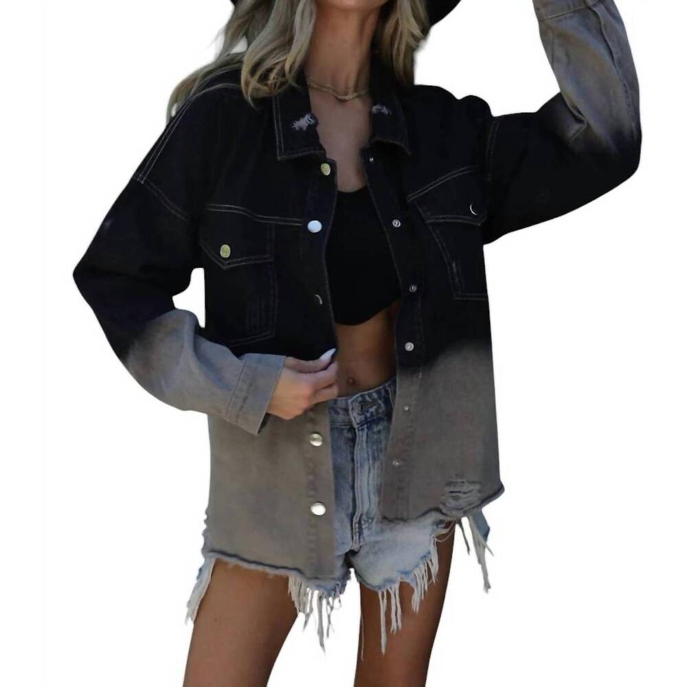 NEW BLUE BUTTERCUP mya rock & roll distress ombre denim jacket in black